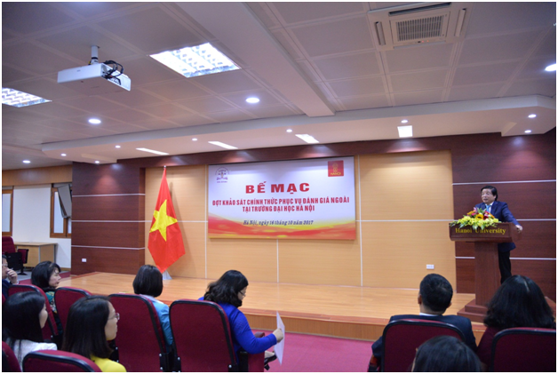 Associate Professor, PhD. Nguyen Dinh Luan - Principal of the School gave his opinion at the Closing Ceremony of the KSCT round to serve the Evaluation of Hanoi University