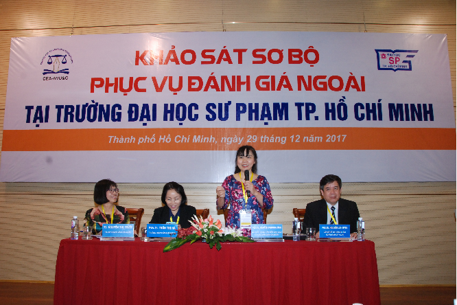 Associate Professor, PhD. Nguyen Phuong Nga _ Director of Center for Educational Quality Assessment, Association of Vietnam General Collegiate Schools spoke at the KSSB session of Ho Chi Minh City University of Pedagogy