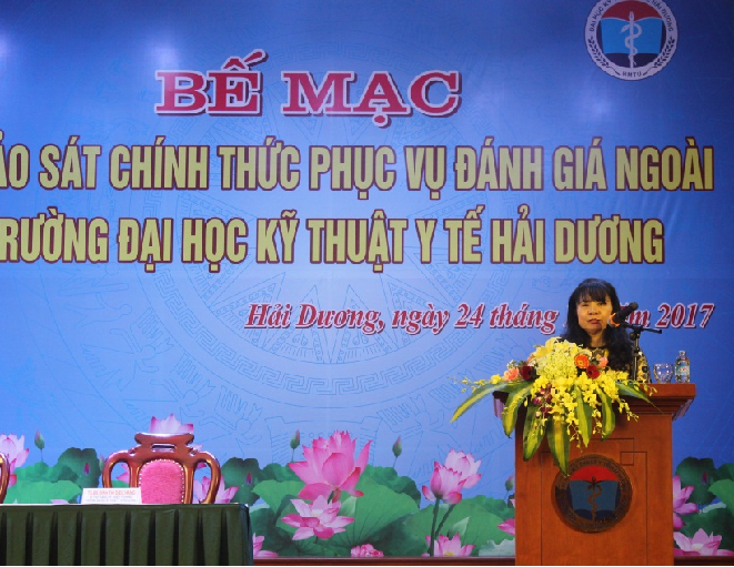 Associate Professor, PhD. Nguyen Phuong Nga, Director of the Center for Educational Quality Evaluation, Vietnam Association of General Assembly of Vietnamese People's Congress, spoke at the Closing Ceremony of the evaluation period to serve the evaluation of evaluation of Hai Duong University of Medical Technology