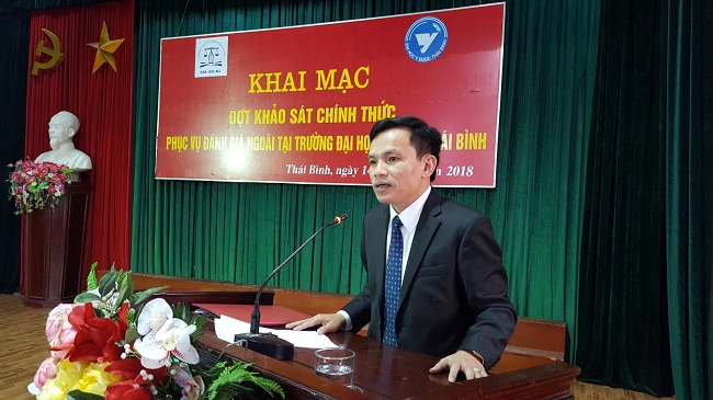PGS.TS. Mai Văn Trinh phát biểu ý kiến tại Lễ Khai mạc đợt KSCT phục vụ ĐGN Trường Đại học Y-Dược Thái Bình 