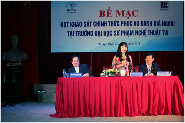 PGS.TS. Nguyễn Phương Nga, Giám đốc Trung tâm KĐCLGD phát biểu ý kiến tại Lễ Bế mạc đợt KSCT phục vụ ĐGN Trường ĐHSPNT TW 